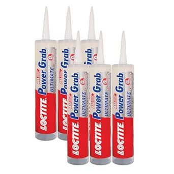 Loctite Power Grab Ultimate Crystal Clear Construction Adhesive - Versatile Construction Glue for Glass, Wood, Metal & More - 9 fl oz Cartridge, 6 Pack