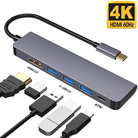 USB C Hub, 5in1 Type C Hub USB C to HDMI 4K @60hz USB 3.0 Adapter for MacBook/MacBook Pro/MacBook Air 2018