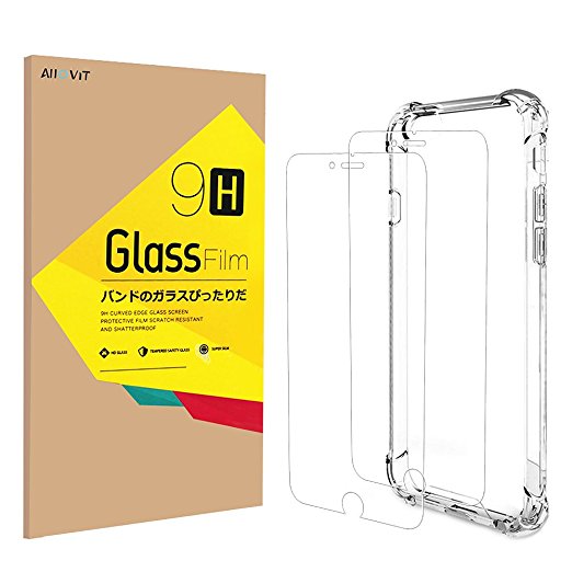 iPhone 7 Screen Protector & Case Combo, Allovit 2-Pack Tempered Glass Screen Protector and Crystal Clear Case, Dual Layer Protection Cover for iPhone 7 4.7"