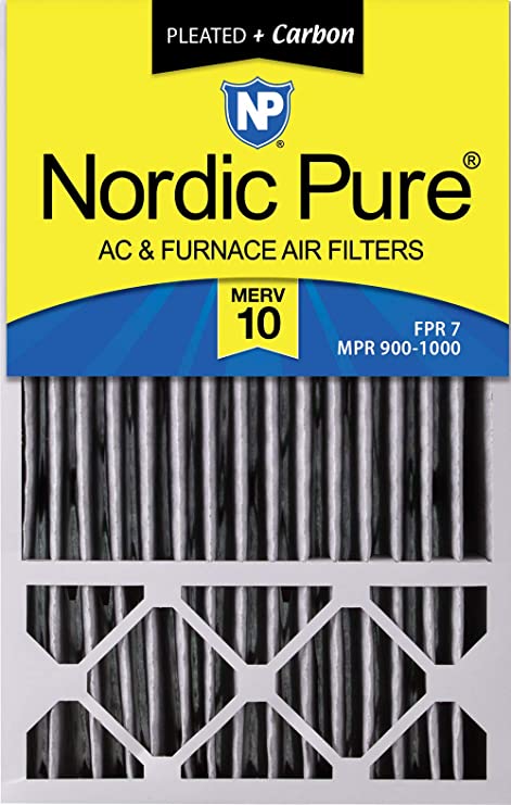 Nordic Pure 16x25x4/16x25x5 (4-3/8 Actual Depth) MERV 10 Pleated Plus Carbon Honeywell FC100A1029 Replacement AC Furnace Air Filter, 16 x 25 x 5", 2 Piece
