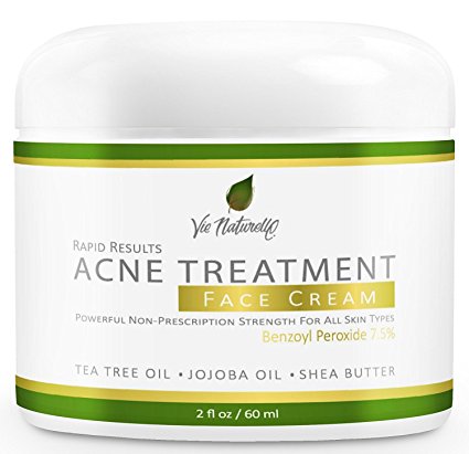 Acne Treatment Cream - Benzoyl Peroxide 7.5% - Topical Anti Acne Medication - Witch Hazel, Tea Tree Leaf, Jojoba Oil, Almond Oil, Shea Butter
