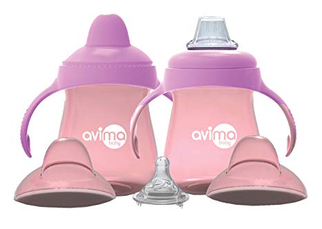 Avima Baby 9 oz Trainer Sippy Cups, Pink (Set of 2)