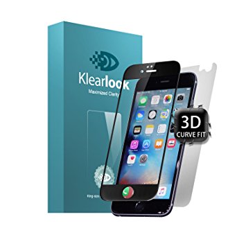 Iphone 6 plus / Iphone 6s plus screen protector, Klearlook 3D Curved Full Coverage Edge-to-Edge Crystal Clear Tempered Glass Screen Protector   Matt Back Film [3D Touch Compatible] [Black frame]