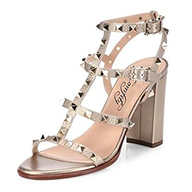 Sandals for Women,Rivets Studded Strappy Block Heels Slingback Gladiator Shoes Cut Out Dress Sandals