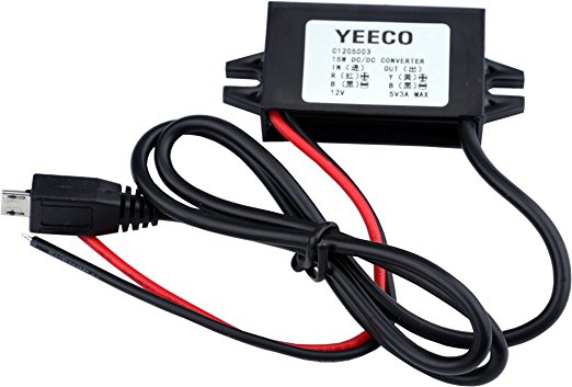 Yeeco Waterproof DC to DC Buck Converter Voltage Regulator 8-22V to 5V 3A/15W Power Adapter 12V to 5V Car Power Supply Volt Regulated Converters Transformer with Micro USB Cable Connector