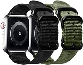 Misker Nylon Band Compatible with Apple Watch Band 44mm 42mm 40mm 38mm,Breathable Sport Strap with Metal Buckle Compatible with iwatch Series 5/4/3/2/1 (2-Packs Army Green/Black, 38mm/40mm)