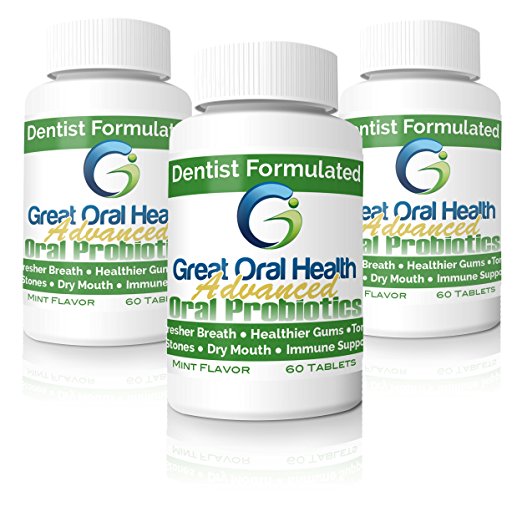 Patented Dental Oral Probiotics from a Top Holistic Dentist-Great Value Per Bottle with 60 tablets. Tackle BAD BREATH, Gum Disease, Strep Throat & Tooth Decay. 3 Bottle Starter Kit