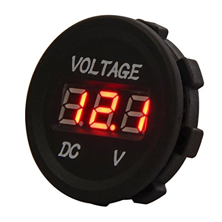 Mictuning DC 12V LED Digital Display Voltmeter Waterproof for Boat Marine Vehicle Motorcycle Truck ATV UTV Car Camper Caravan Red Digital Round Panel