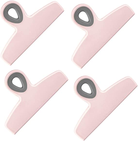 Cook with Color Set of Four Large Heavy Duty Bag Clips, 5" Chip Bag Clips, Large Food Clips for Food Storage with Air Tight Seal Grip for Bread Bags, Snack Bags and Food Bags - (Pink)