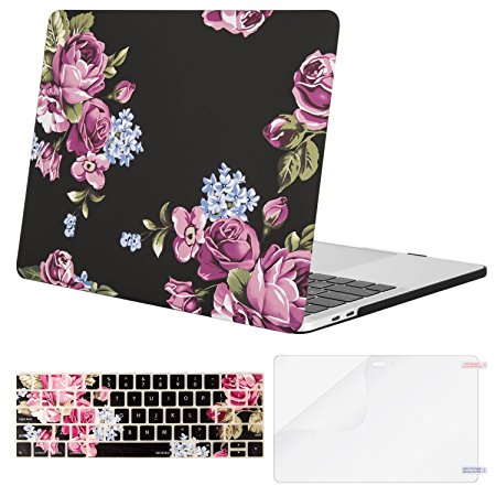 Mosiso MacBook Pro 15 Case 2017 & 2016 Release A1707, Plastic Pattern Hard Case Shell with Keyboard Cover with Screen Protector for Newest MacBook Pro 15 Inch with Touch Bar, Peony