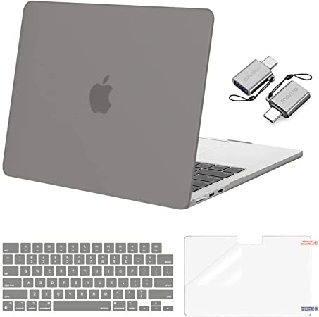 MOSISO Compatible with MacBook Air 13.6 inch Case 2022 2023 Release A2681 M2 Chip Liquid Retina Display Touch ID, Plastic Hard Case&Keyboard Skin&Screen Protector&Type C Adapter 2 Pack, Gray