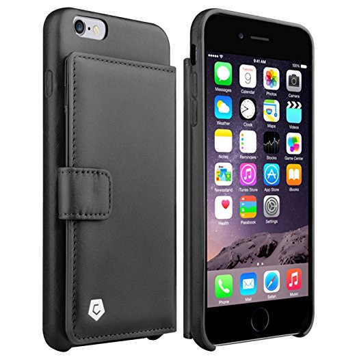 iPhone 6S Plus Case, Cobble Pro Premium Handcrafted [Genuine Leather] Case Cover with Back Flip Wallet ID Credit Card Slot Holder for Apple iPhone 6S Plus / iPhone 6 Plus (5.5"), Black