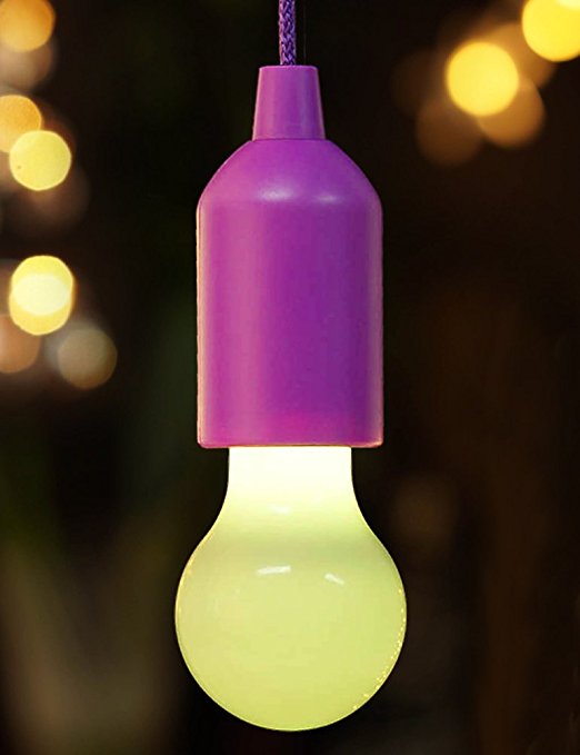 BRIGHT ZEAL Decorative Color Changing Pull Cord LED Bulb In Real Life Size (Purple) - Hanging LED Camping Lantern - Gift for Home Decor