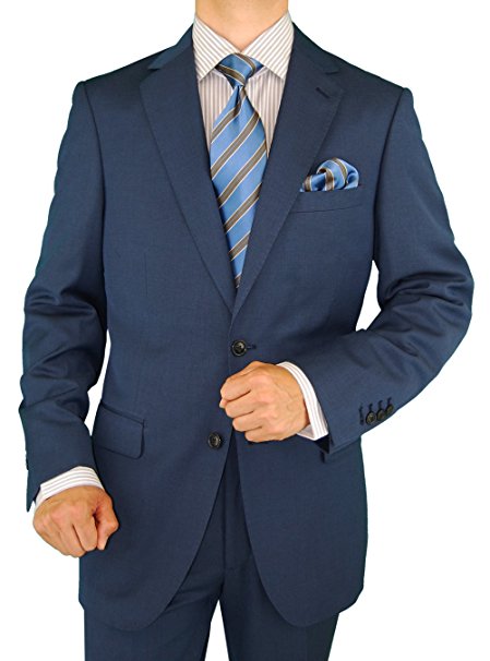 Gino Valentino Men's 2 Button Modern Jacket Flat Front Pants Faint Herringbone Suit