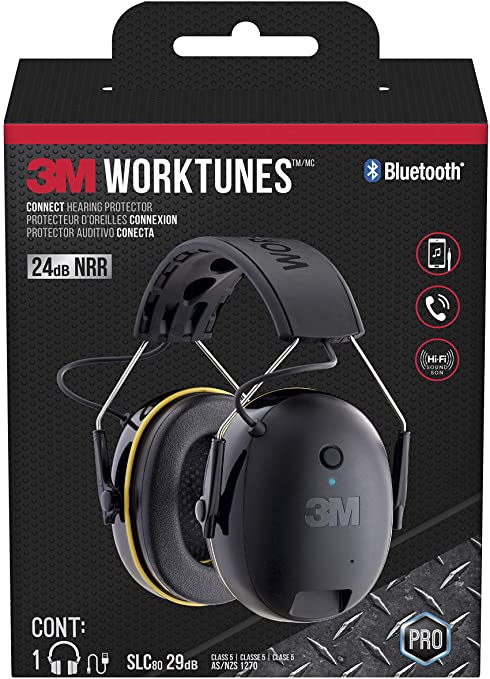 3M WorkTunes Connect Hearing Protector with Bluetooth Technology, 24 dB NRR, Ear protection for Mowing, Snowblowing, Construction, Work Shops