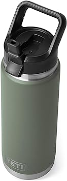 YETI Rambler 26 oz Bottle, Vacuum Insulated, Stainless Steel with Straw Cap, Camp Green