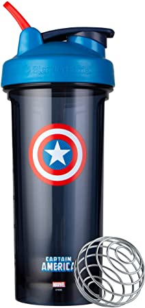 BlenderBottle Marvel Shaker Bottle Pro Series Perfect for Protein Shakes and Pre Workout, 28-Ounce, Captain America Shield