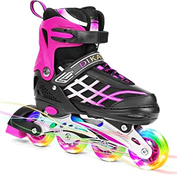 SKL Adjustable Inline Skates for Kids with Light Up Wheels, Illuminating Roller Skates for Boys Girls Beginners