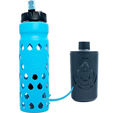 Epic Escape | Glass Water Bottle with Filter | USA Made Filter | Dishwasher Safe | Borosilicate Glass with Silicone Sleeve | BPA Free Water Bottle | Removes 99.99% Tap Water Contaminants | Filtered