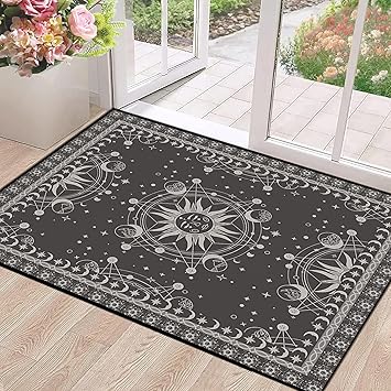 Sun and Moon Rug Celestial Area Rugs for Bedroom Dorm Living Room Bohemian Boho Occult Crescent Solar Stars Galaxy Floor Mat Pad Doormat Carpet,63" X 31",Tundora