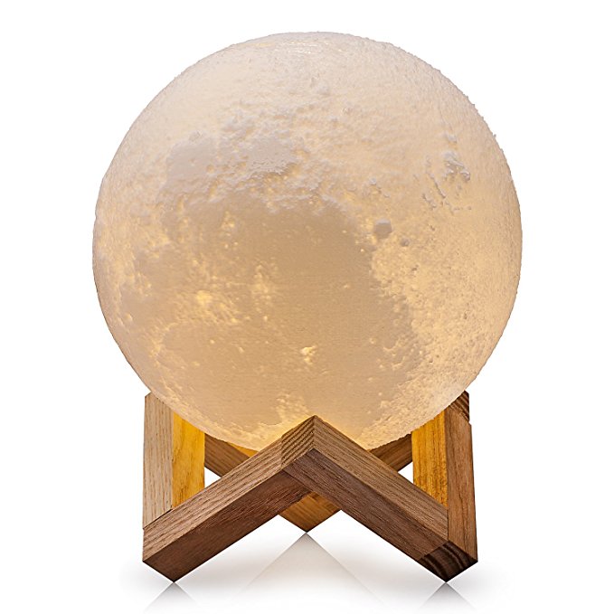 CPLA Lighting Night Light LED 3D Printing Moon Lamp, Warm and Cool White Dimmable Touch Control Brightness 3000K/6000K with USB Charging, Rechargeable Home Decorative Light 5.9inch
