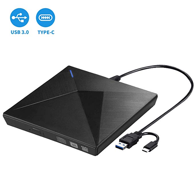 LeeKooLuu External DVD Drive for Laptop, Portable High-Speed USB-C&USB 3.0 CD Burner/DVD Reader Writer for PC Desktops, Compatible with Windows/Mac OSX/Linux