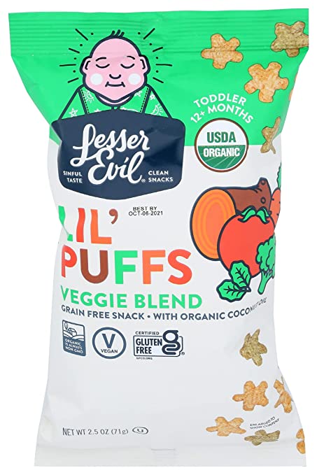 LesserEvil Organic Veggie Blend Lil' Puffs, 2.5 OZ