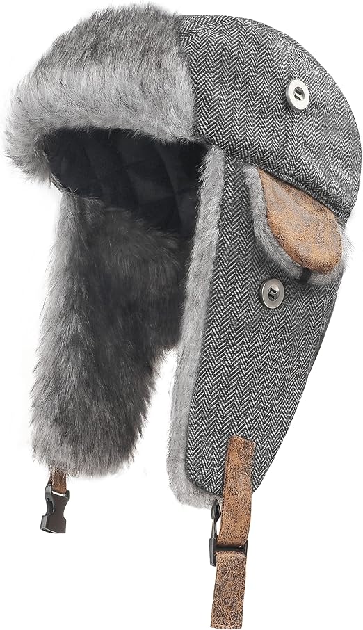 Zylioo XXL Oversize Trapper Hats with Long Ear Flap,Large Windproof Russian Bomber Hats,Big Head Cold Weather Cap