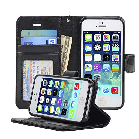 Navor Protective Flip Wallet Case for iPhone 5 & iPhone 5S - Black (IP5OBK)