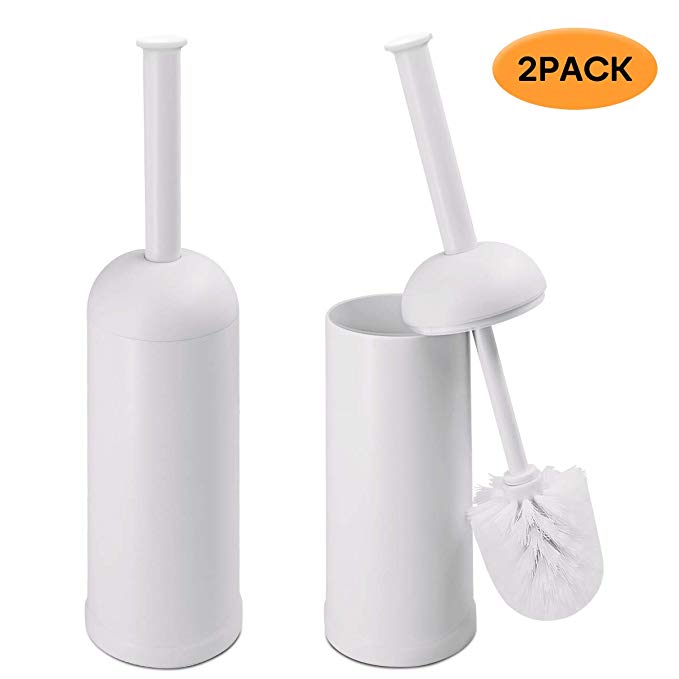 TOPSKY Toilet Brush and Holder Modern Design Long Plastic Toilet Bowl Brush for Bathroom - Deep Cleaning, Covered Cleaner Brush - White(2pcs)