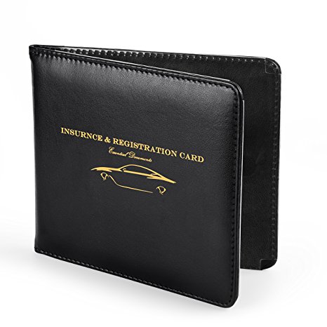 Nogis Slim Thin Leather Wallet Holder for Auto Car Insurance Registration, Driver License, Credit Card ID, Car Document ID with Strong Magnetic, Black