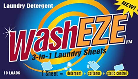 WashEZE 3-in-1 Laundry Detergent Sheets, Scented, 10 Count Package - Includes Everything Needed Detergent, Fabric Softener and Static Guard.