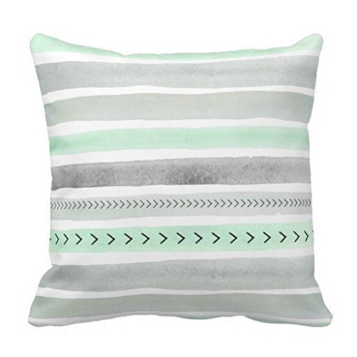 Decorative Pillow Cover Mint Green Gray Watercolour Stripes Arrows Accent Pillows for Sofa