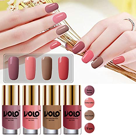 Volo HD Colors High-Shine Long Lasting Non Toxic Professional Nail Polish Set of 4 (Nudes Spring, Candy Cotton, Dark Nude and Tan)