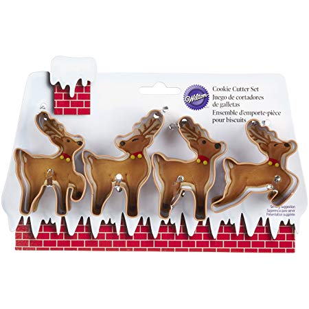 Wilton 2308-5075 4-Piece Christmas Reindeer Metal Cookie Cutter Set, Small