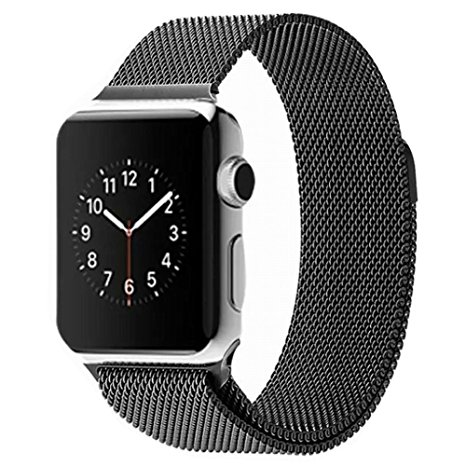 Apple Watch Band, Milanese Loop Stainless Steel Bracelet Strap Replacement Wrist iWatch Band with Magnet Lock for Apple Watch(42mm Milanese Black)