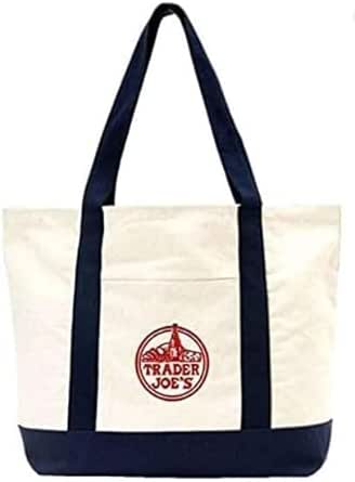 Trader Joes Big Cotton Canvas Embroidered Bag - Unisex Large Tote Shopping Bag (Big Size, 1pcs)