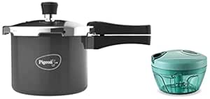 Pigeon Hard Anodised Pressure Cooker Outer Lid with Induction Base 3 Litre & Plastic Mini Handy and Compact Chopper with 3 Blades (Green, 400 ml)