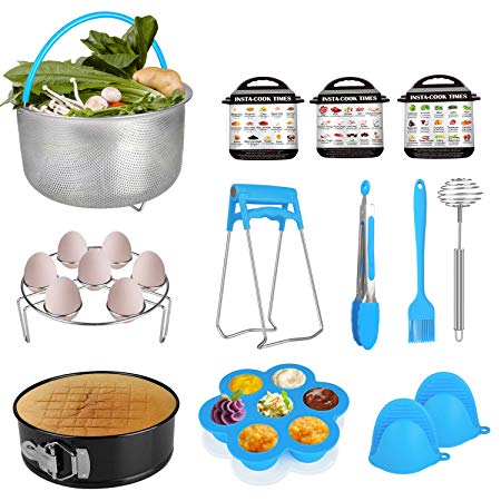 Instant Pot Accessories,ONSON 13Pcs Instapot Accessory Set for 5,6,8Qt - Steamer Basket,Springform Pan,Basting Brush, Egg Rack/Beater/Bites Mold,Oven Mitts,Kitchen Tong, Cheat Sheet,Dish Plate Clip