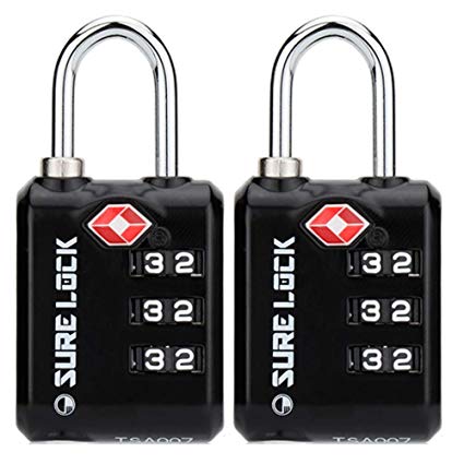 SURE LOCK TSA Approved 3 Digit Luggage Locks with Zinc Alloy Body and Hardened Steel Shackle to Lock Travel Suitcase