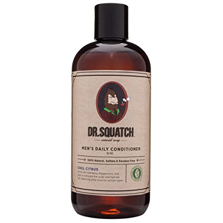 Dr. Squatch Men's Hair Conditioner – Promotes Growth, Hydrating, Restores Scalp pH Balance - Natural Daily Conditioner with Peppermint, Calendula, Clary Sage (12 oz)