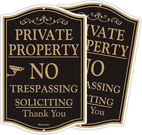 Large Private Property No Trespassing Sign, 2-Pack 12" x 18" No Soliciting Video Surveillance Yard Signs, Reflective Rust Free Aluminum, Fade Resistant, UV Protected & Waterproof