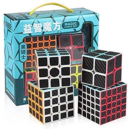 D-FantiX Speed Cube Bundle, Zcube Carbon Fiber 2x2 3x3 4x4 5x5 Speed Cube Set Pack 2by2 3by3 4by4 5by5 Puzzle Collection