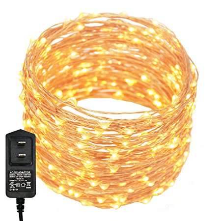 LED String Lights 99ft 300 LEDs Fairy String Lights for Bedroom, Patio, Indoor/Outdoor Waterproof Copper Lights for Birthday, Wedding, Party Starry lights UL Listed Warm White (99ft ac plug)