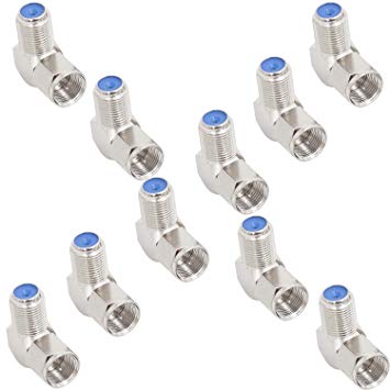 YouBoost 3Ghz Coax Cable Right Angle Adapter 90°Degree F Female to Male Connector - Corner F RG6 Coupler Adapter Connector Joiner (10 Pack)