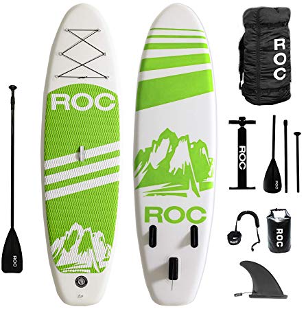 Roc Inflatable Stand Up Paddle Boards W Free Premium SUP Accessories & Backpack { Non-Slip Deck } Bonus Waterproof Bag, Leash, Paddle and Hand Pump !!! Youth & Adult