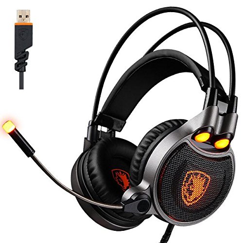 PC PS4 Gaming Headset, SADES R1 7.1 Surround Sound Headsets USB Gaming Headphones Over-ear Headphones with Microphone LED Vibration