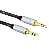 BasAcc 35mm Nylon Braided Auxiliary Stereo Audio Cable 4FT Tangle-Free AUX Cable with Gold Plated Connector for HomeCar Audio Beats Headphones iPhone iPad Android Phone Tablet and MoreSilver