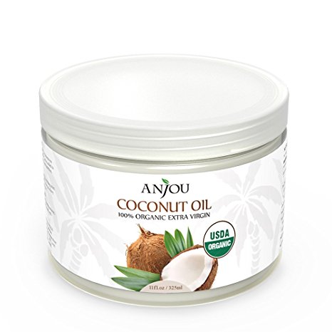 Anjou Coconut Oil, Organic Extra Virgin, Cold Pressed Unrefined for Hair, Skin, Cooking, Health, Beauty, USDA Certified, 11oz