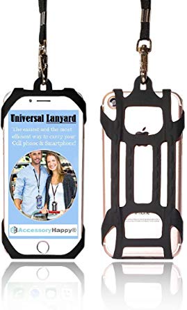 AccessoryHappy Universal Premium Quality 2 in 1 Lanyard & Card Holder, Cell Phone Tether Neck Strap Silicone Smartphone Case for iPhone 5 6 6S 7 8 8 Plus Galaxy S8 S9 Note 8 9 and Most Smartphones